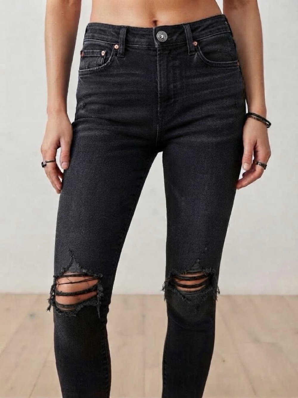 We The Free Washed Black Distressed High-Rise Skinny Jeans